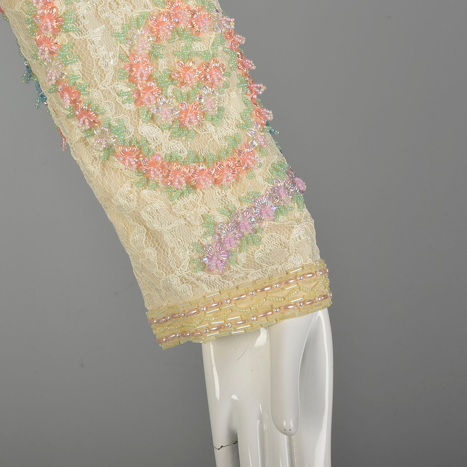 Medium 1980s Diane Freis Beaded Lace Jacket Spring Pastel Bolero