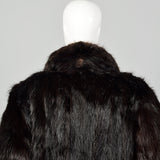 Large 1980s Black Long Hair Beaver Fur Coat