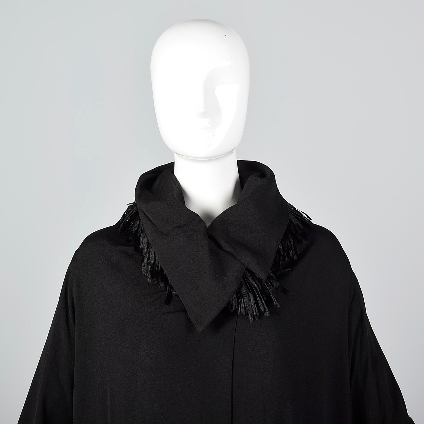 1920s Black Silk Flapper Coat with Fringe Trim