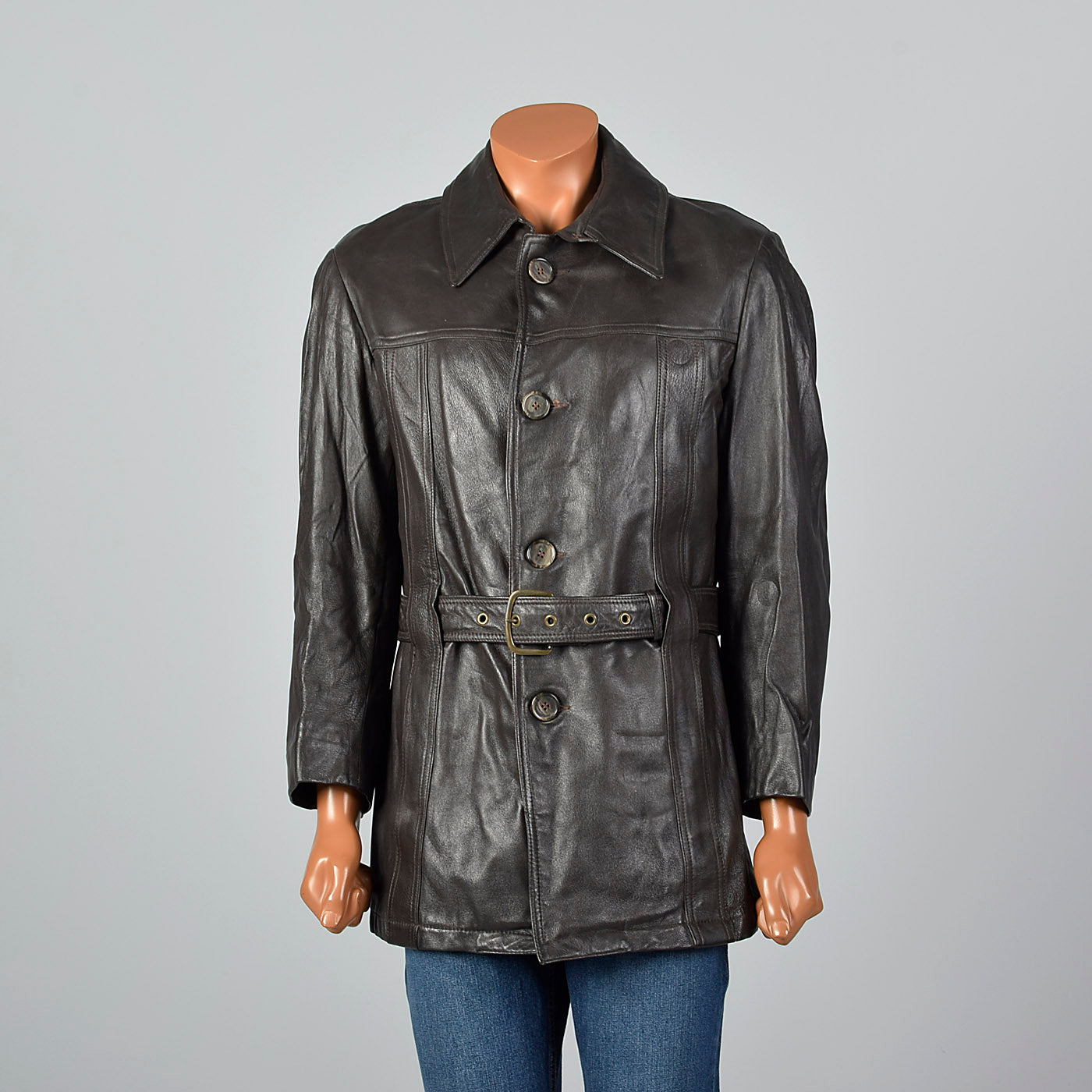 1960s Mens Belted Leather Norfolk Jacket