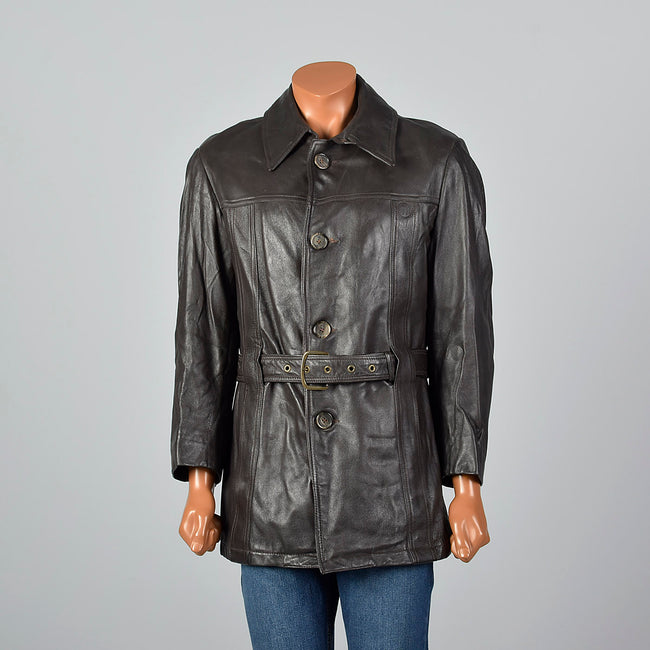1960s Mens Belted Leather Norfolk Jacket