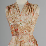 1950s Cotton Day Dress with V-Neck and Pleated Shoulders