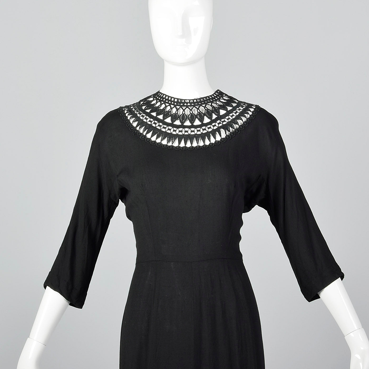 1950s Little Black Dress with Sheer Crochet Neckline