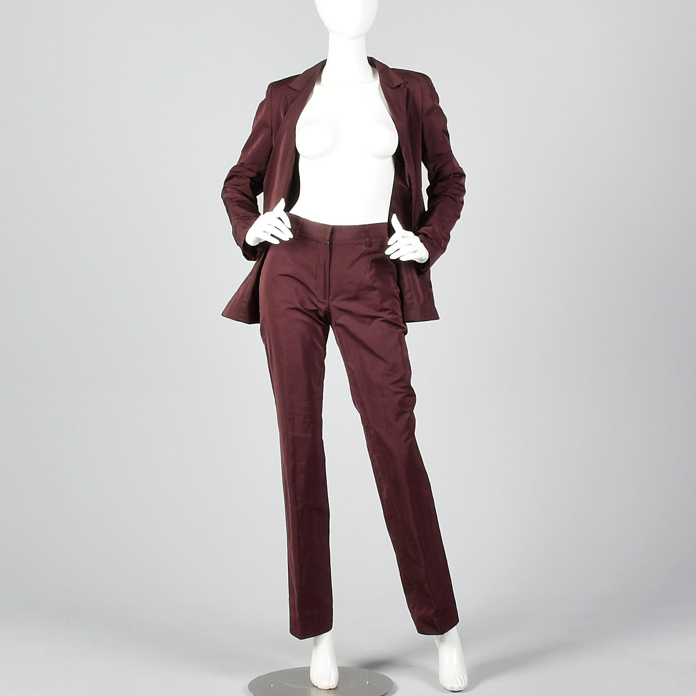 1990s Jil Sander Iridescent Burgundy Pant Suit