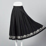 1990s Anne Klein A Line Black Skirt with Embroidered Border