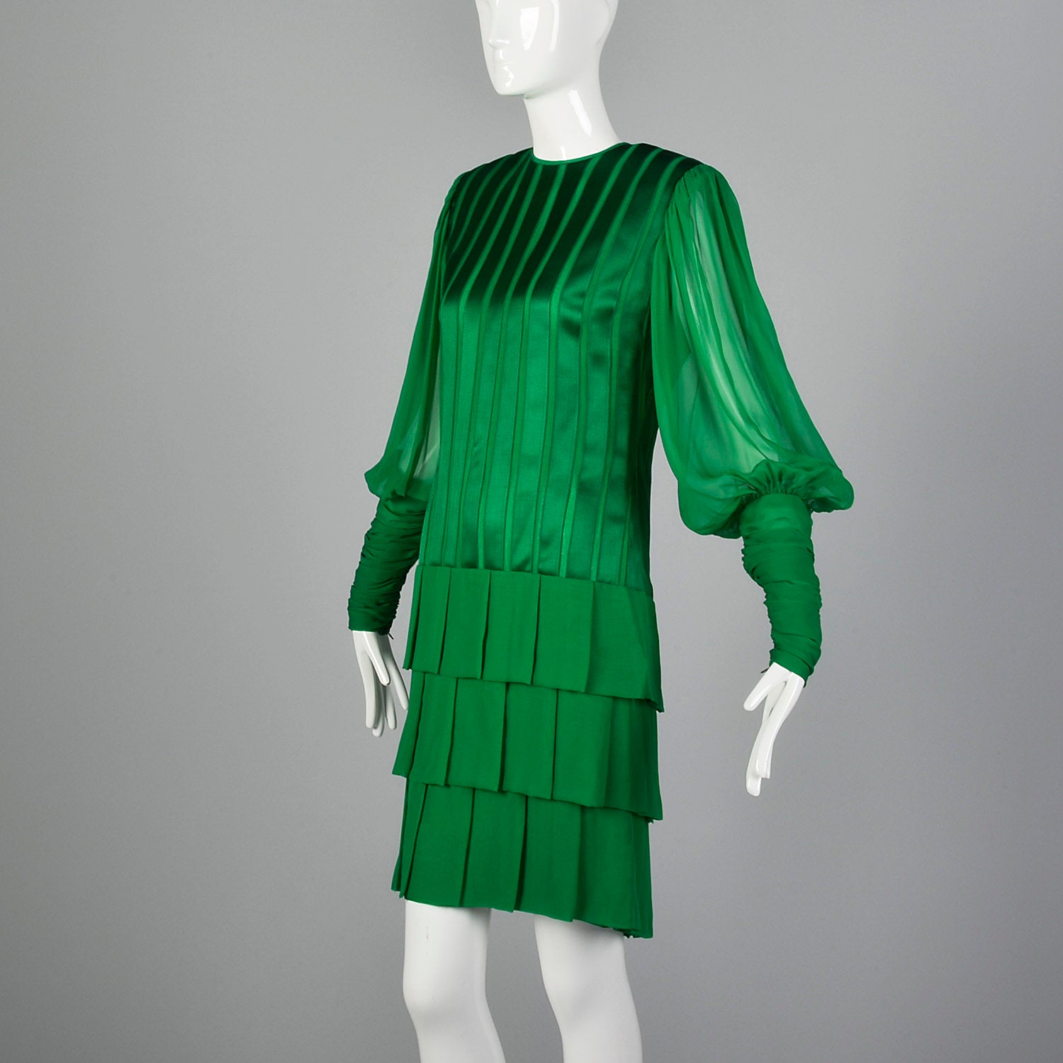 Small Galanos 1980s Emerald Green Silk Dress