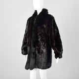 Large 1980s Black Mink Coat with Fox Fur Lapel