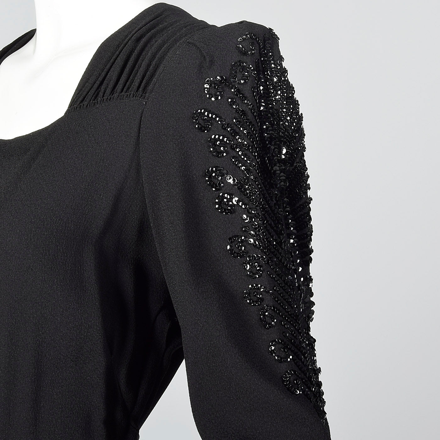 1940s Black Crepe Gown with Sequin Sleeves