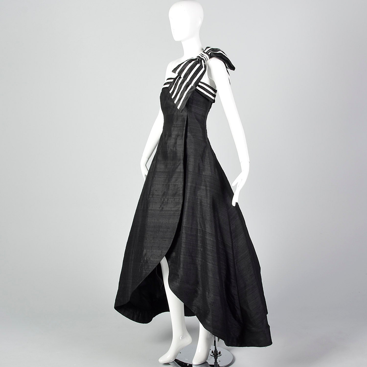 1980s Victor Costa Black Petal Skirt Dress