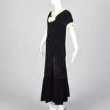 1930s Black Velvet Dress with Fur Collar