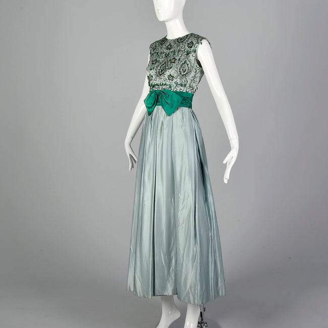 Small 1960s Saks Fifth Blue Beaded Maxi Dress