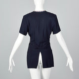 1940s Navy Peplum Top with Beaded Neckline