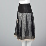 1950s Sheer Black Lace Half Slip with Pink Crystal Pleats