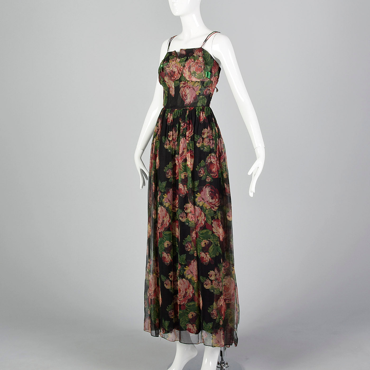 1960s Floral Evening Gown with Floral Applique Bust