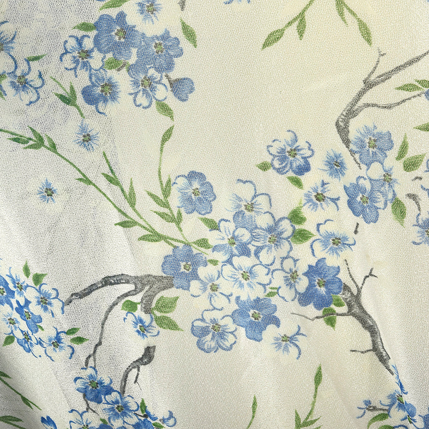 1970s Blue Floral Maxi Dress with Cold Shoulders