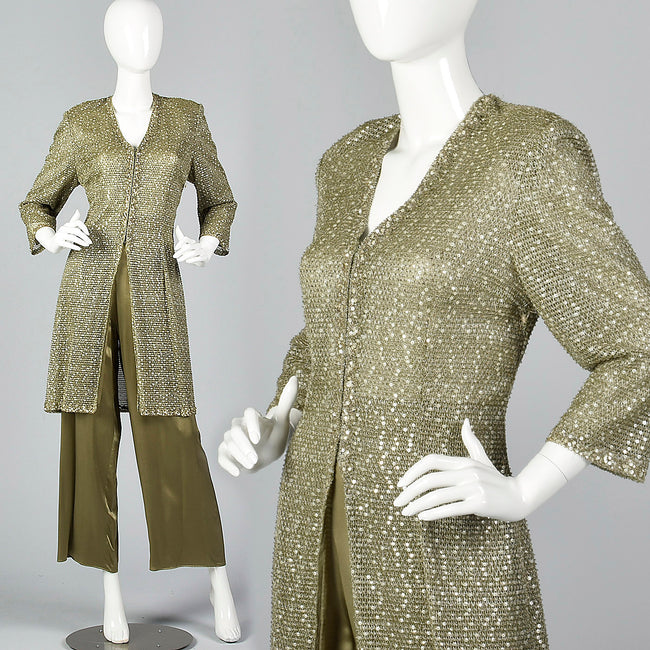 1990s Liancarlo Green Silk Women's 2 Piece Outfit