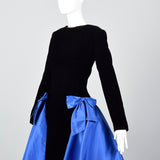 Pilar Rossi Unique Black Velvet Gown with Dramatic Blue Taffeta Peplum