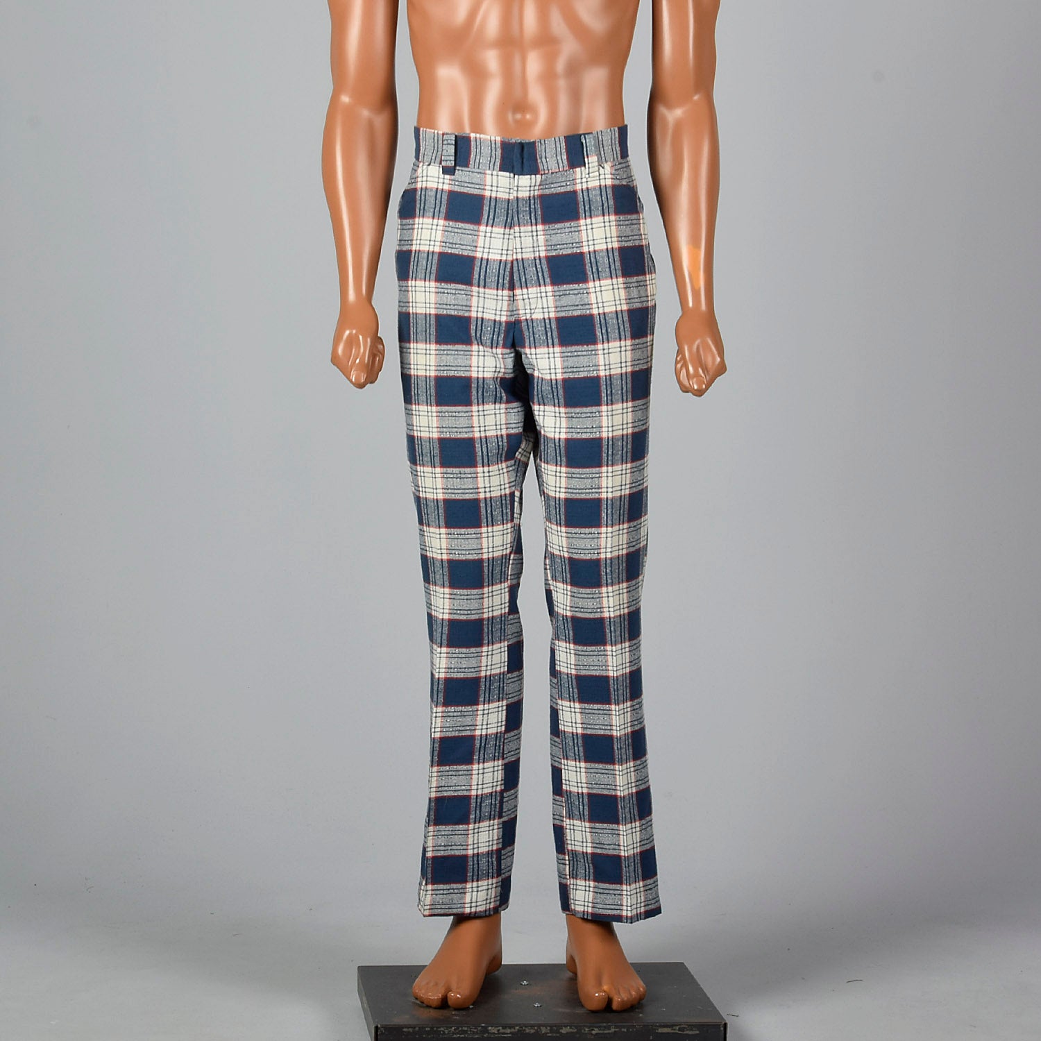 1970s Blue and Red Plaid Pants