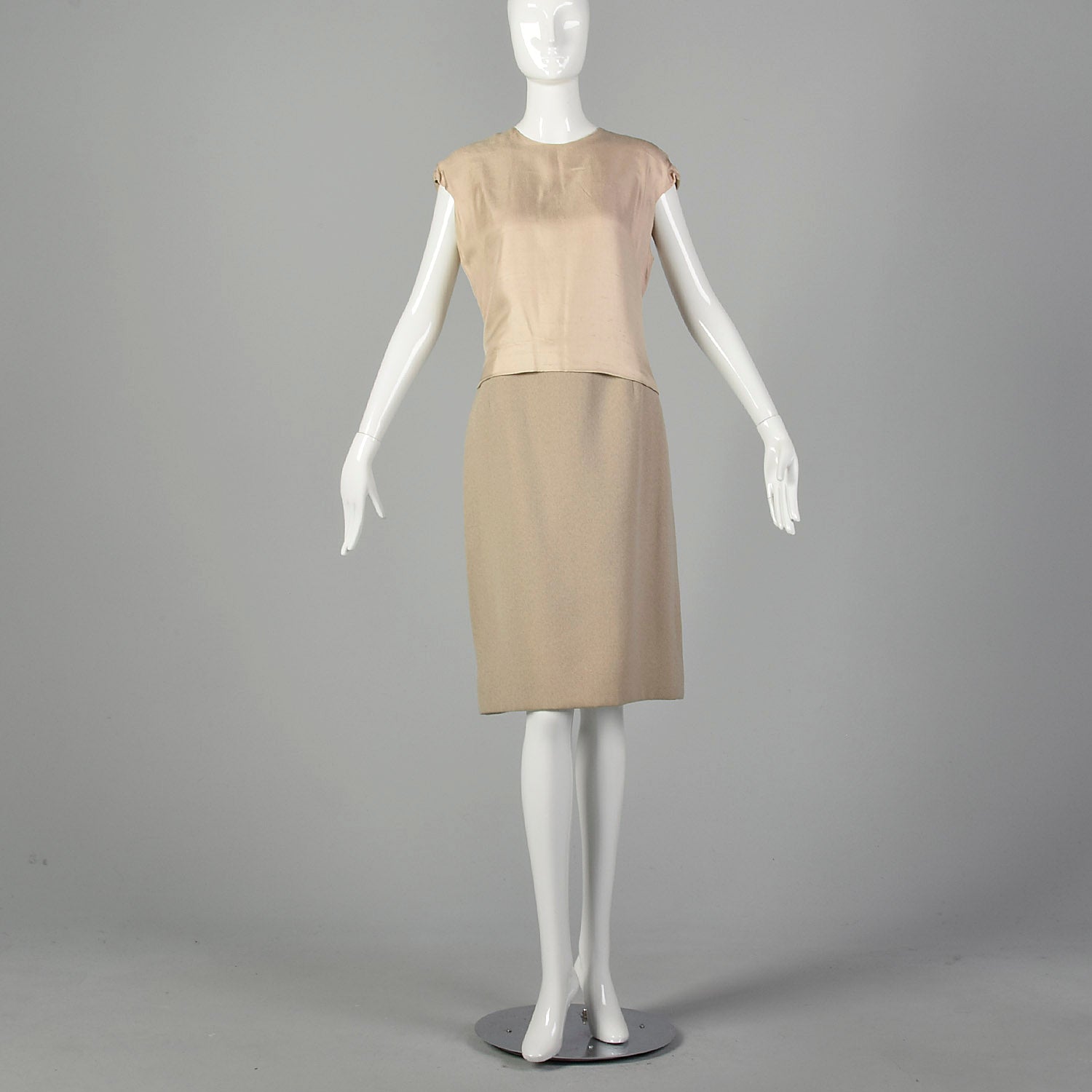 Medium 1960s Tan Three Piece Wool Skirt Suit