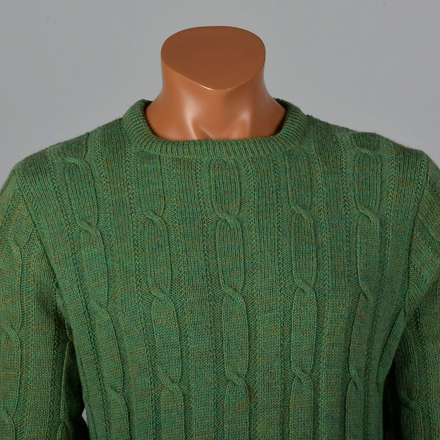 1960s Mens Green and Brown Cable Knit Sweater