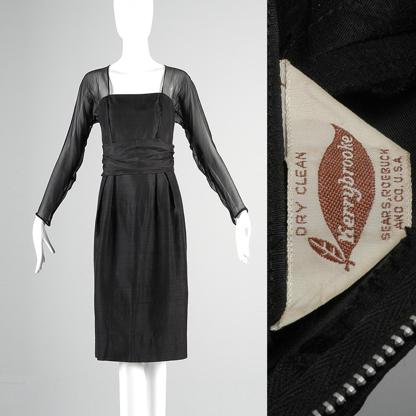 1960s Black Silk Dress with Sheer Overlay