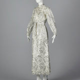 1970s Silver Brocade Maxi Dress with Matching Maxi Vest