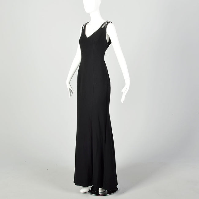 Small Theia Black Beaded Evening Gown Sexy Formal Sleeveless Dress