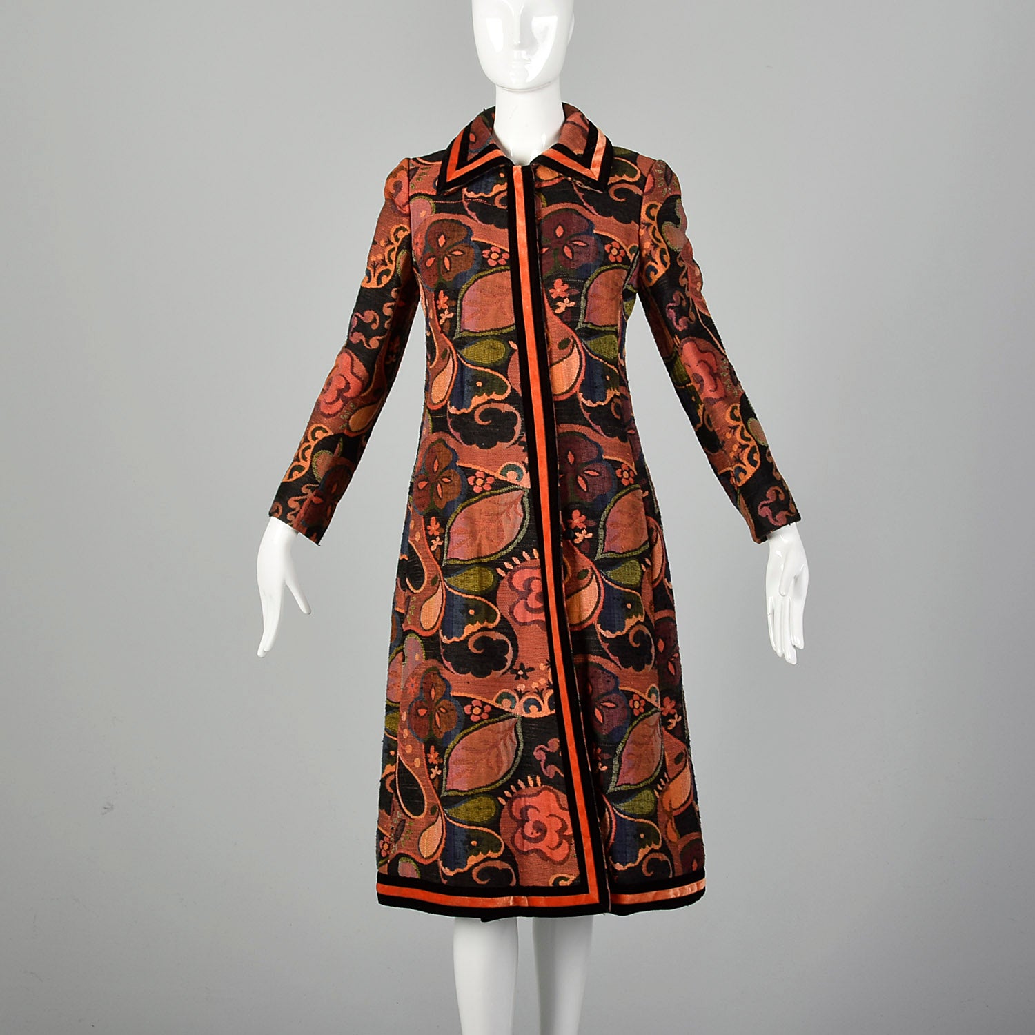 XS 1970s Orange Belted Tapestry Coat