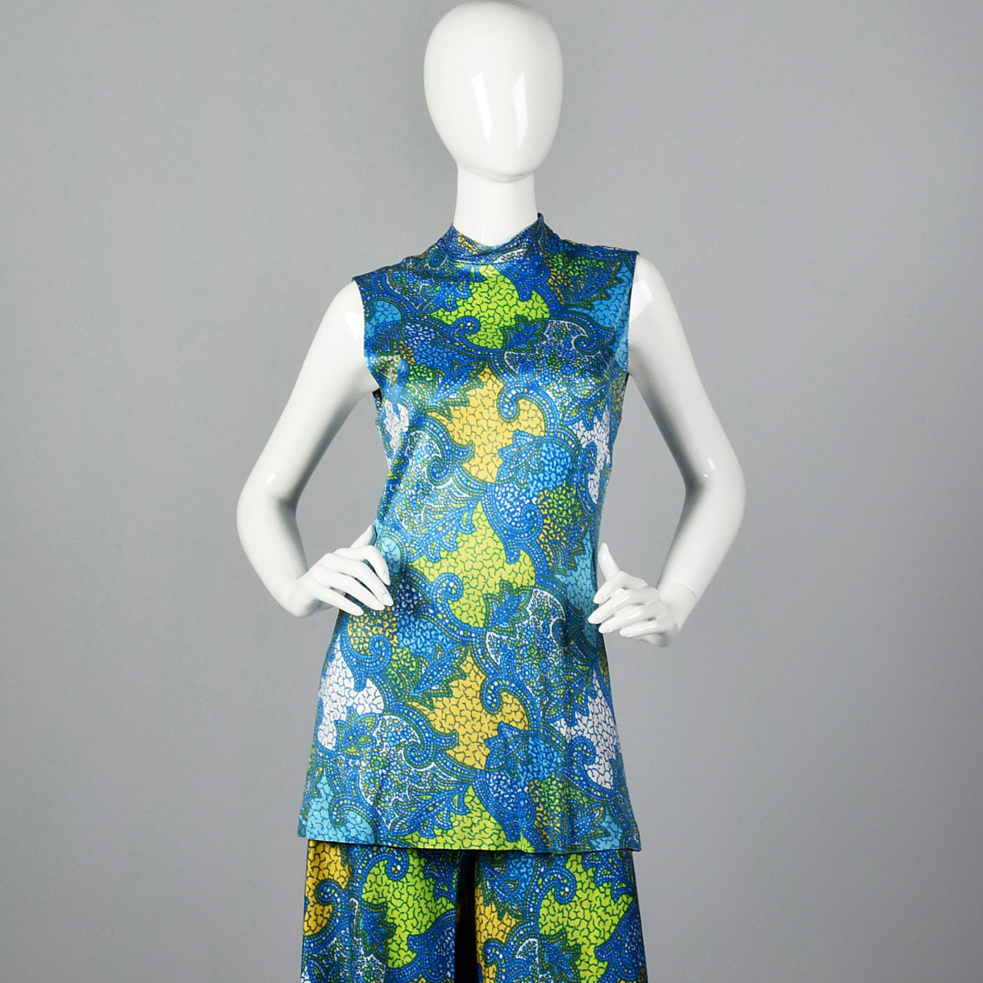1960s Blue Palazzo Pants and Tunic Outfit