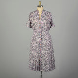 3XL 1950s Semi Sheer Day Dress Pink Pansy Button Front Print Short Sleeve