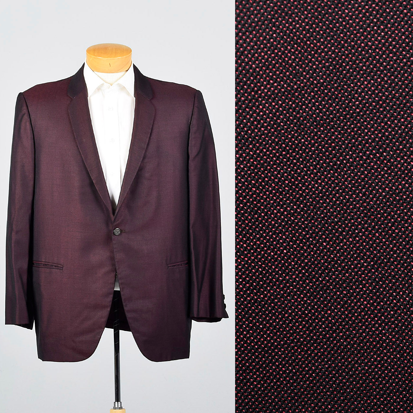 1950s Red and Black Sharkskin Jacket with Rounded Lapels