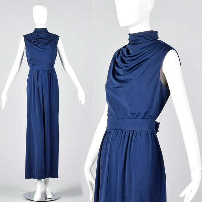1970s Lilli Diamond Maxi Dress with Draped Neckline