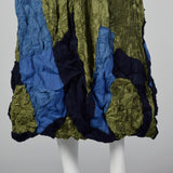 2000s Issey Miyake Pleated Skirt with Bubble Hem and Fleece Applique