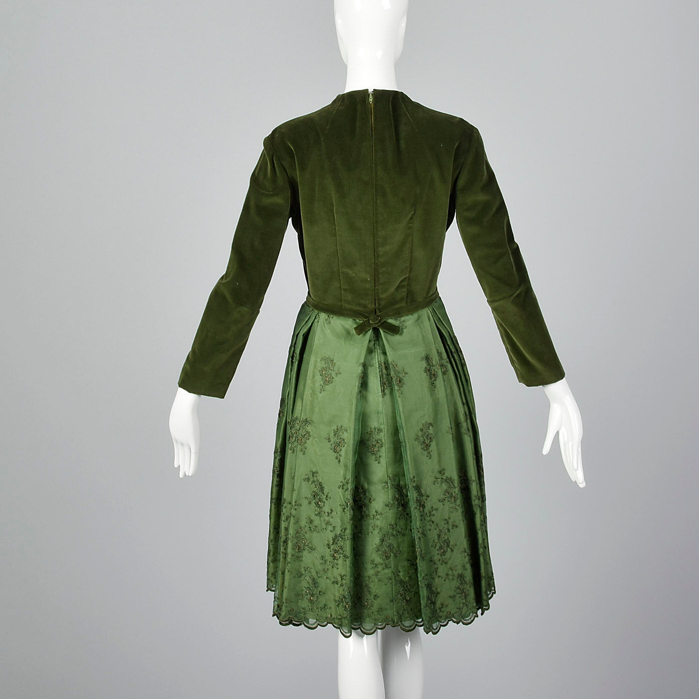 1960s Green Dress with Velvet Bodice