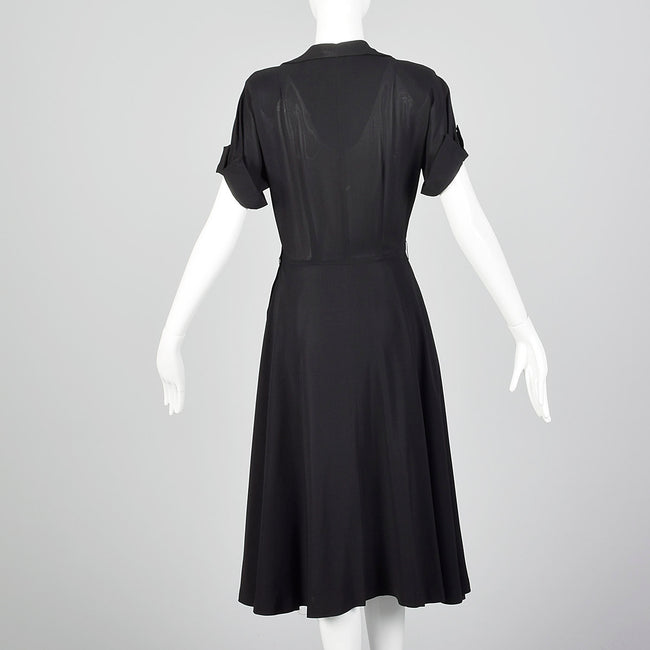 1950s Black Dress with Double Breasted Decorative Buttons
