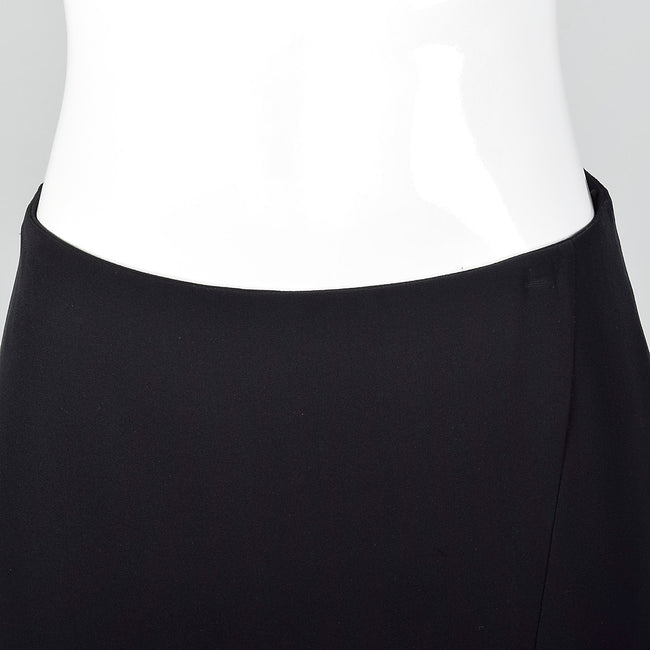 Emanuel Ungaro Black Silk Pencil Skirt with Sheer Silk Ruffle Slit