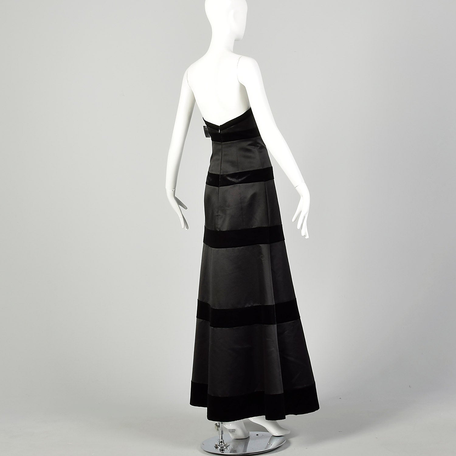 XS 1980s Dress Black Strapless Velvet Stripe Formal Evening Gown