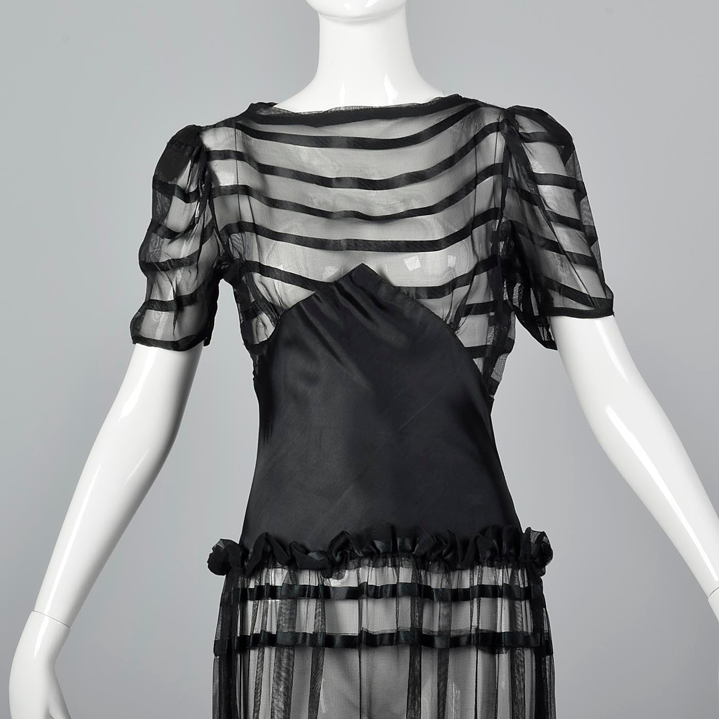 1930s Sheer Black Mesh Dress
