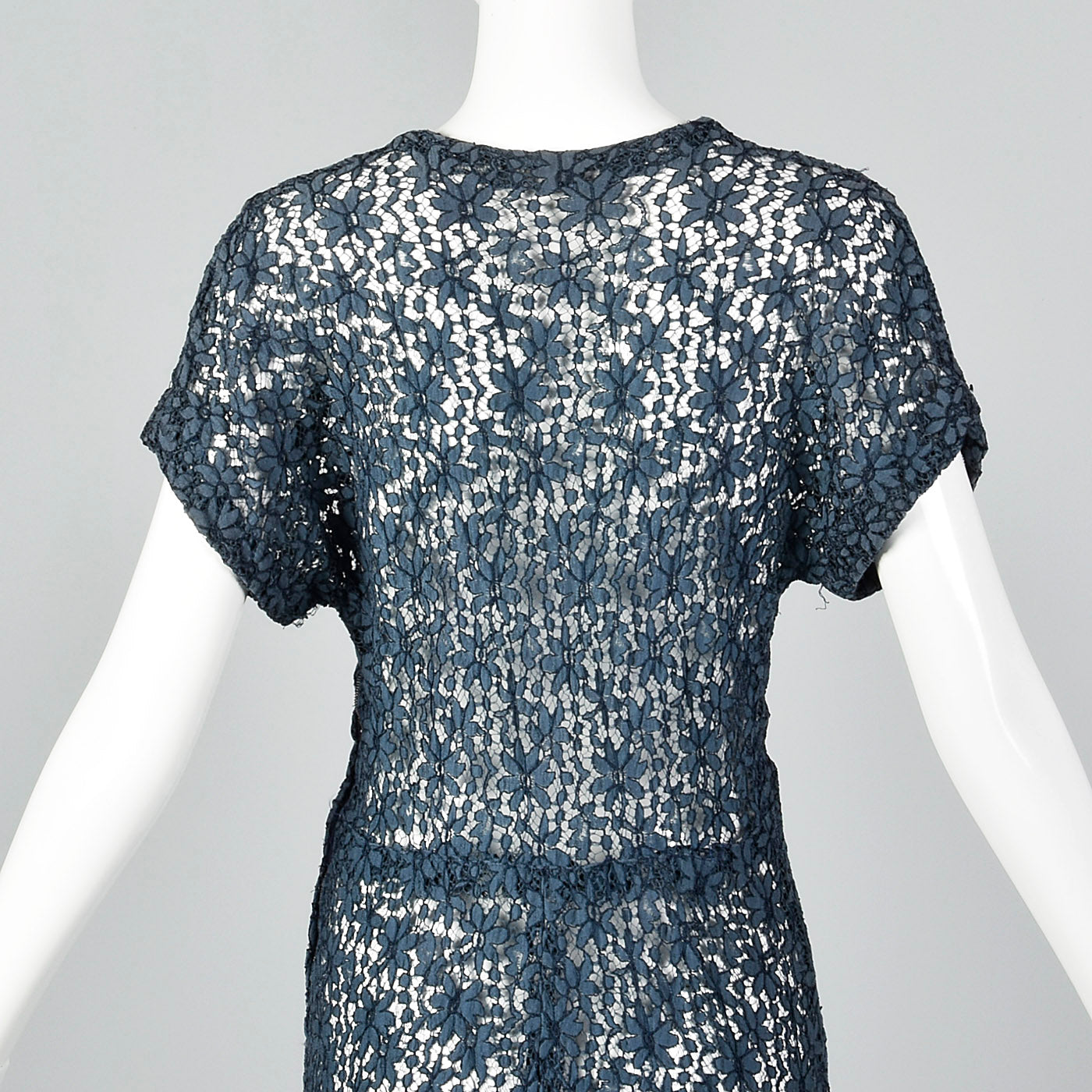 1940s Sheer Blue Lace Dress