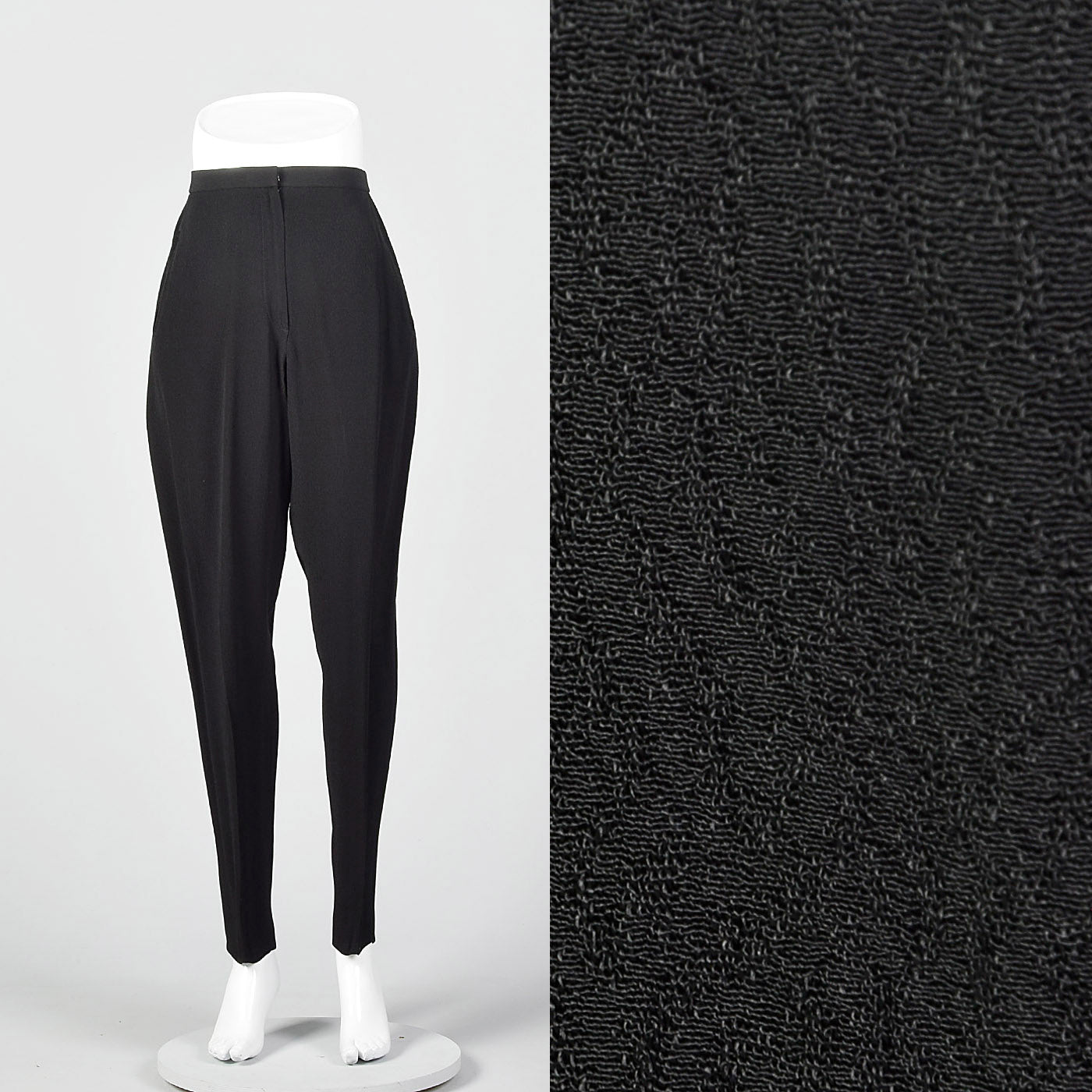 1980s Donna Karan Textured Black Pants with Tapered Leg