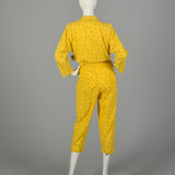 Small Yellow Jumpsuit 1980s Bright Cotton Bold Novelty Print Capri