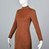 1970s Mollie Parnis Boutique Metallic Stripe Knit Maxi Dress