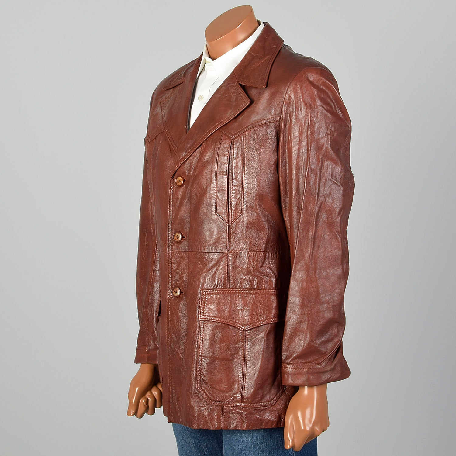 Medium 1970s Men's Burgundy Leather Jacket