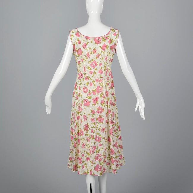 1930s Floral Cotton Slip On Dress with Rhinestone Detail