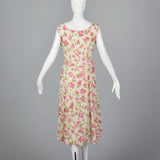 1930s Floral Cotton Slip On Dress with Rhinestone Detail