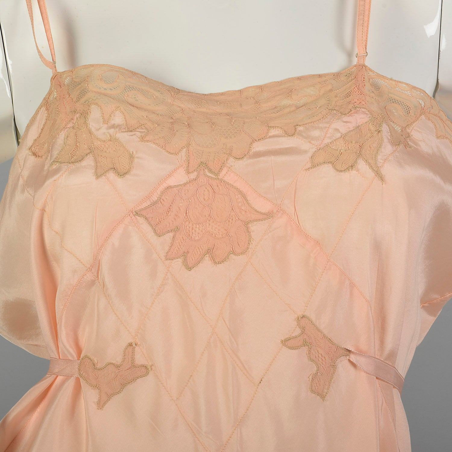 XL 1920s Step In Pink Silk Slip with Tieback Waist