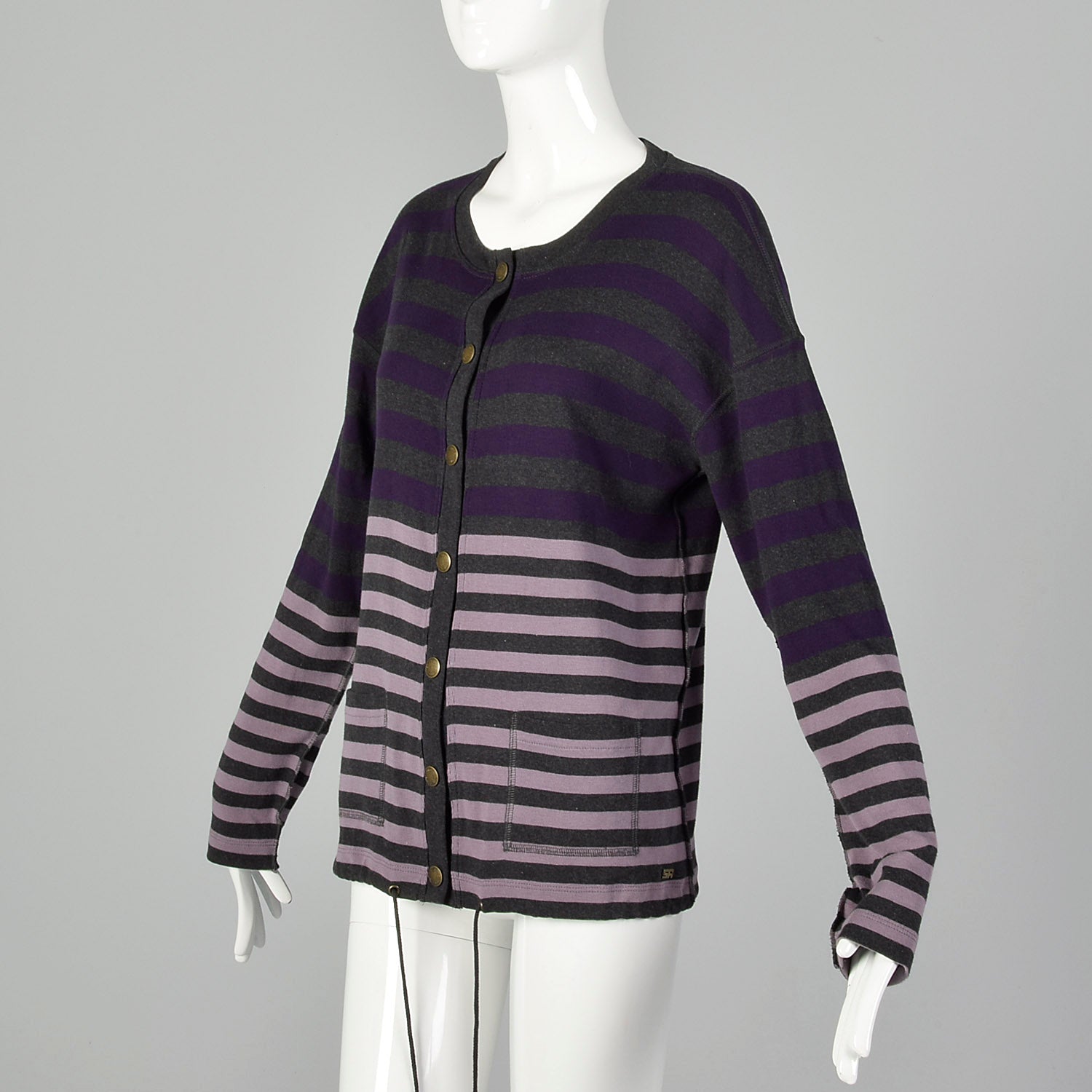 Small Sonia Rykiel 1990s Purple and Gray Striped Cardigan Sweater