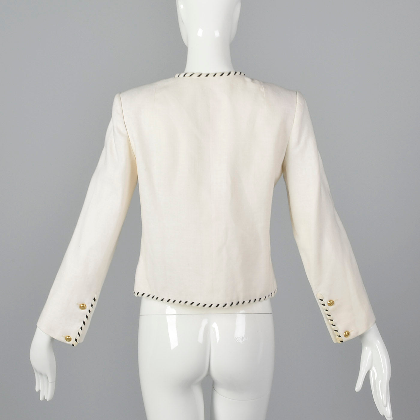 Chanel White Linen Jacket with Gold Logo Buttons and Black & White Trim