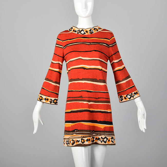 1970s Goldworm Red Abstract Print Dress