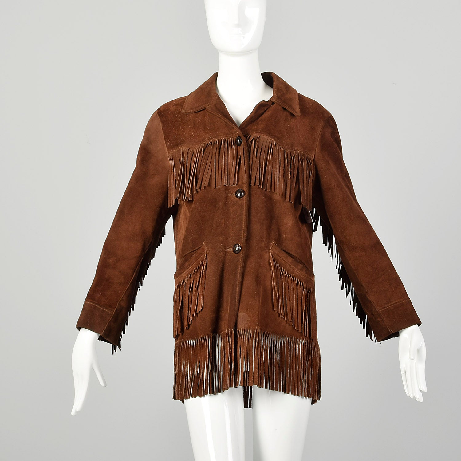 Small 1960s Brown Suede Western Jacket Hippie Boho Leather Car Coat